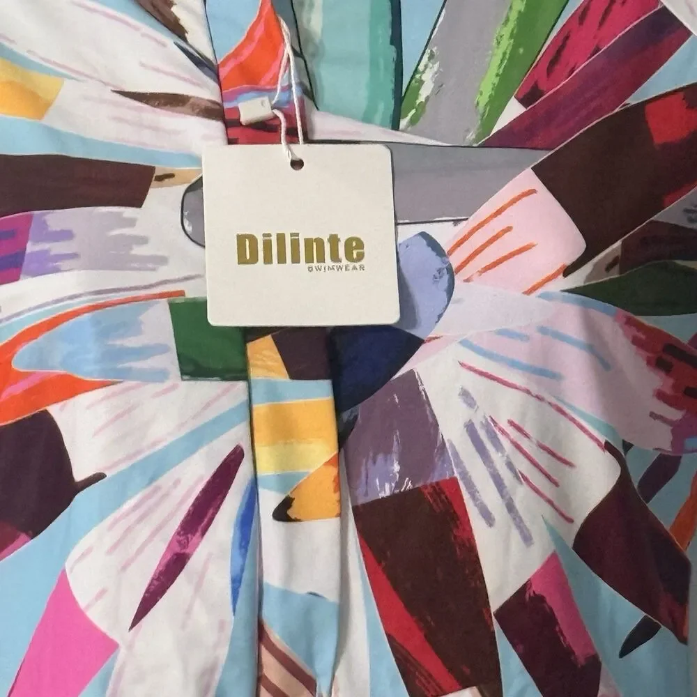 Dilinte Women’s Long Sleeve Swimsuit | Graphic Print | Zipper Front | XL | NWT